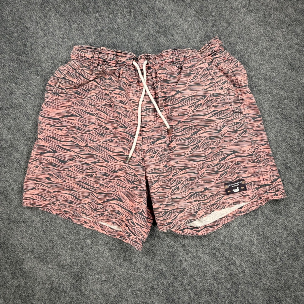 Southern Marsh Mens Swim Trunks Pink Black Wave Print Mesh Lined Size S 0727